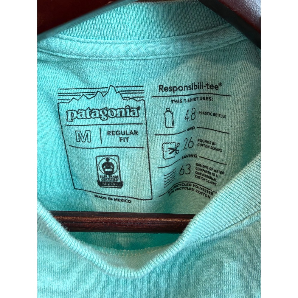 Patagonia Responsibili-Tee Mens M Teal Gorpcore Outdoor Graphic T-Shirt - Picture 3 of 6
